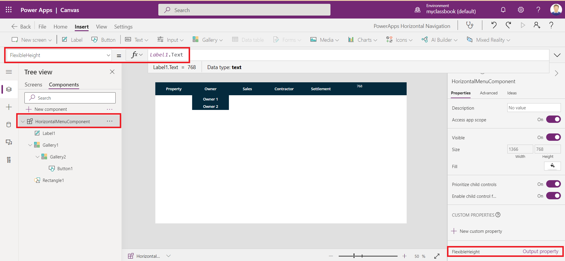 PowerApps Horizontal Navigation Menu Component With Submenu